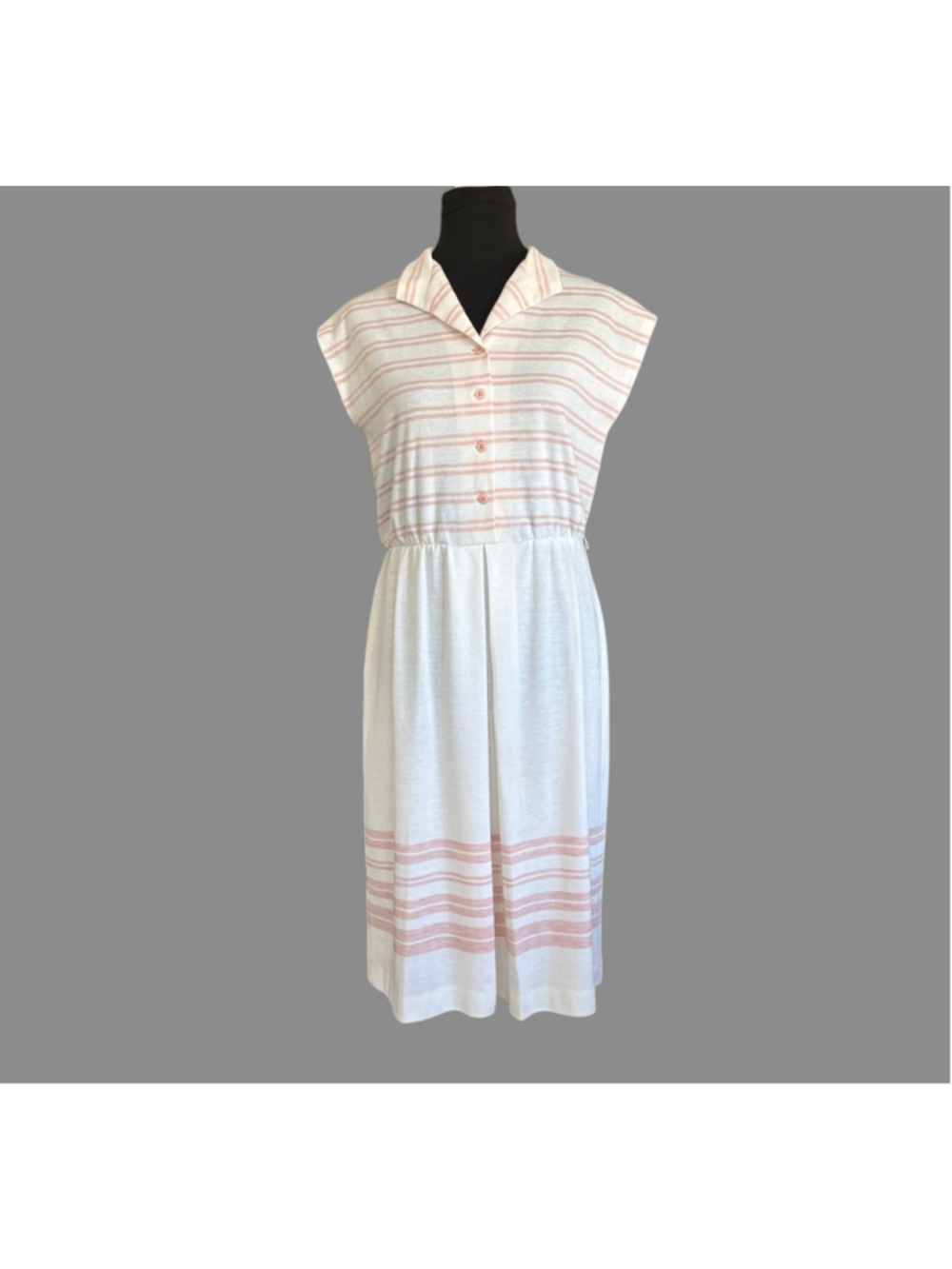 Vintage 80s Route One White & Pink Stripe Short Sleeve Shirt Dress Size S M P